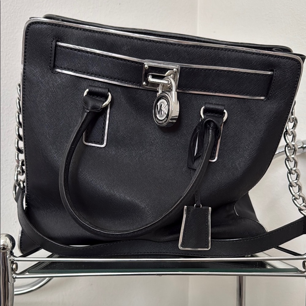 Michael Kors Black and Silver Shoulder Bag with Chain Straps